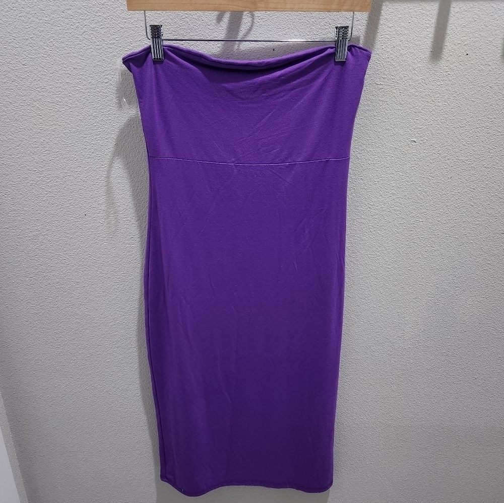 See You Monday Dress Women's L Purple Pencil Strapless Casual Bodycon Stretch